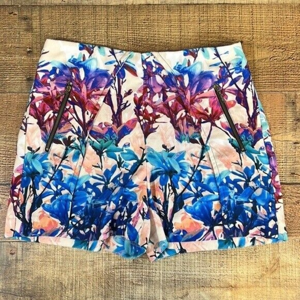 Zara Basic Shorts Womens Small Blue Red Floral Casual Ladies Abstract